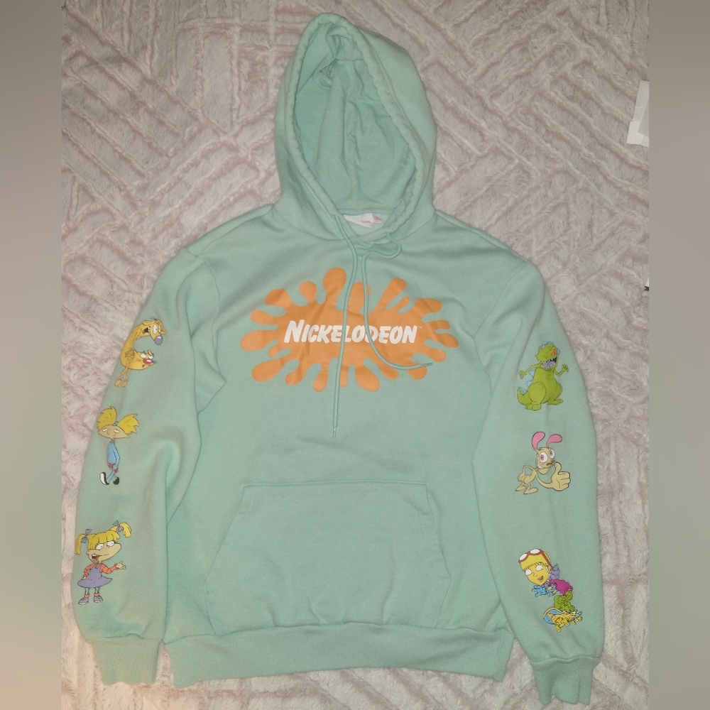 Nickelodeon Characters Teal Green Men’s Hoodie Sweatshirt Medium